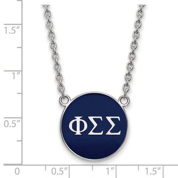 Sterling Silver Phi Sigma Sigma Large Navy Enamel Disc Necklace - Picture 2 of 4